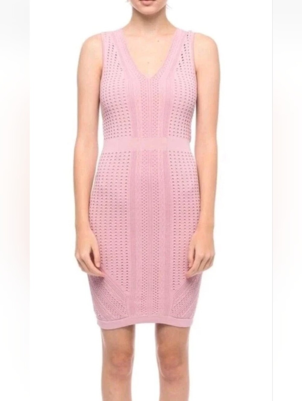 John + Jenn Spencer Dress Pink Sleeveless Knit Bodycon Ribbed Wedding Guest L